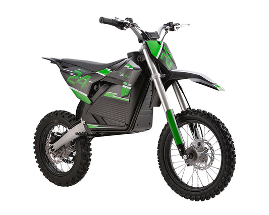 A black eBike Drift Hero 2500W dirt bike parked on a dirt trail, showcasing its rugged tires, sturdy frame, and powerful electric motor.
