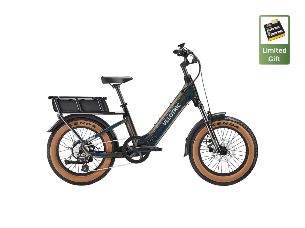 Obsidian black Velotric GoMad eBike side view, showcasing sturdy frame, thick tires, and integrated battery on a white background.