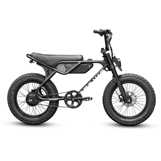 Black eBike Strike Spyder electric bicycle, side view, on a white background
