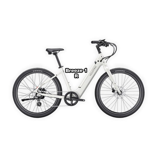 Velotric Breeze 1 eBike in Satin White, regular frame, shown in box, product image, SKU 850060178801