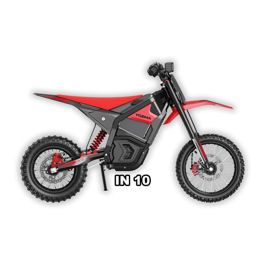 Red eMOTO Yozma IN 10 electric scooter in its box, product image showing the boxed red scooter.