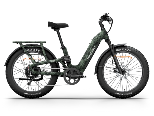 Himiway D5 2.0 electric bike in camouflage color, side view, displayed on a white background.