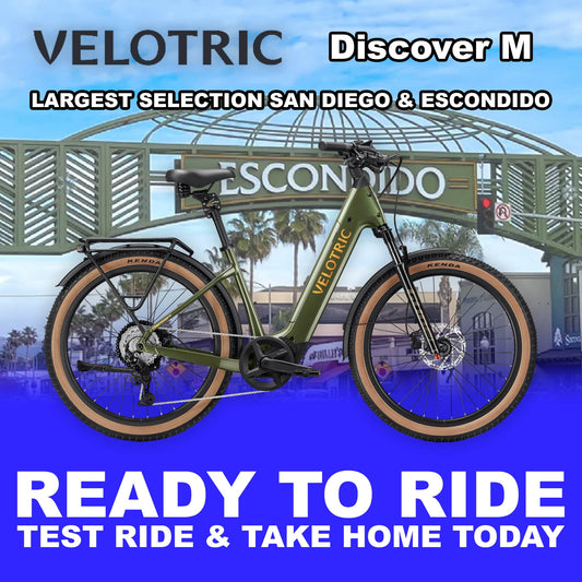 Velotric Discover M eBike in Olivine Green, regular size, side view, ready to ride
