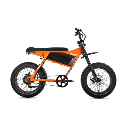Juiced Scrambler Hardtail electric bike with single battery in Orange Juice color, side view