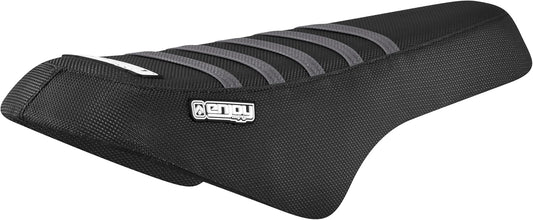 Black and grey ribbed car seat cover with textured fabric design