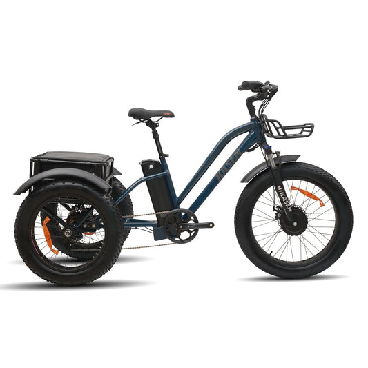 Blue Kasen eBike trike packaged in a white box, product image on a white background.