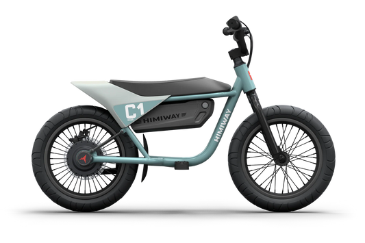 Bluish gray Himiway C1 eBike for kids, side view, on a white background