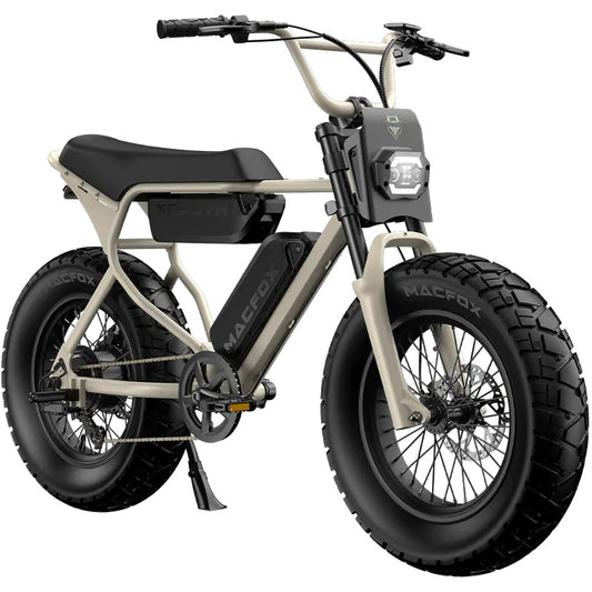 Macfox X7L eBike in dual desert beige color, side view, displayed against a plain background