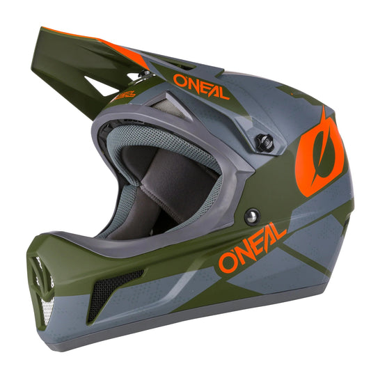 O'Neal SONUS eMOTO helmet in X-Large, grey and olive color, product image, side view