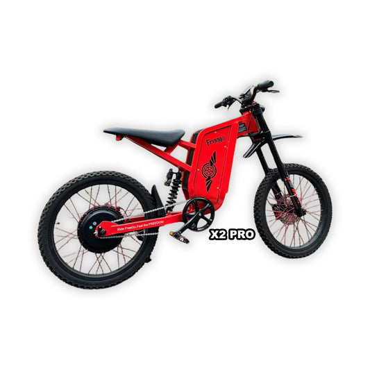 Red eMOTO Freego X2 Pro electric scooter in its box, product image showing packaging and scooter.