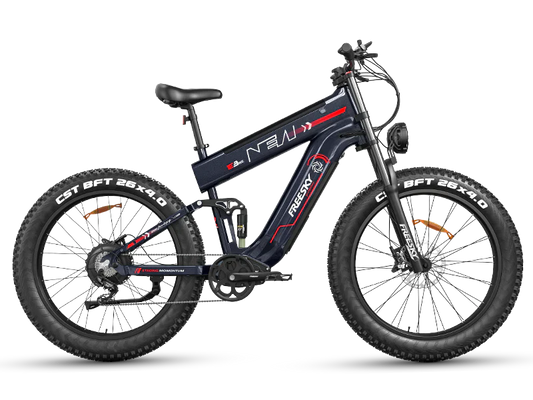 Black Freesky Alaska Pro M-520 electric bike, side view, showcasing sturdy frame and fat tires