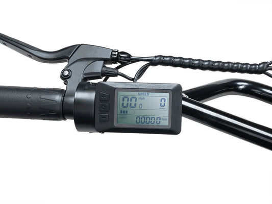 Front view of the Macfox eBike display for X7 and X7L models, showing the digital screen and control buttons mounted on handlebars.