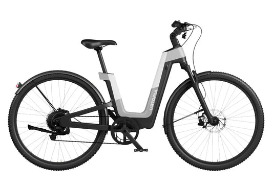 Urtopia Carbon Fusion Pro eBike in Elegant Gray, side view, showcasing sleek carbon frame and modern design