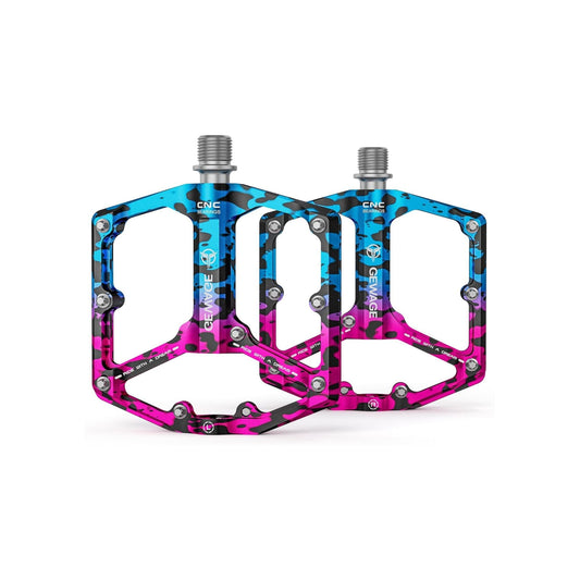 Pink and blue camouflage alloy bicycle pedals with a blue accent, product image labeled "Blue 13".