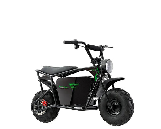 A black eBike Drift Hero 1000w Mini electric bike with thick tires, compact frame, and minimalist design, displayed on a white background.