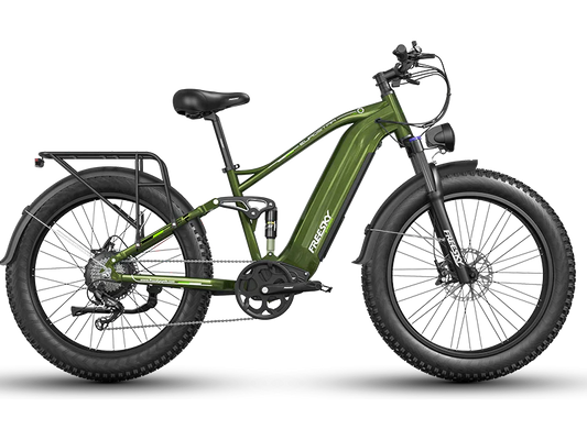 Green Freesky Eurostar Ultra M-410 eBike side view against a white background
