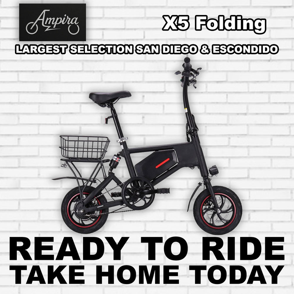 Black Ampira X5 eBike, side view, showcasing sleek frame design and modern features