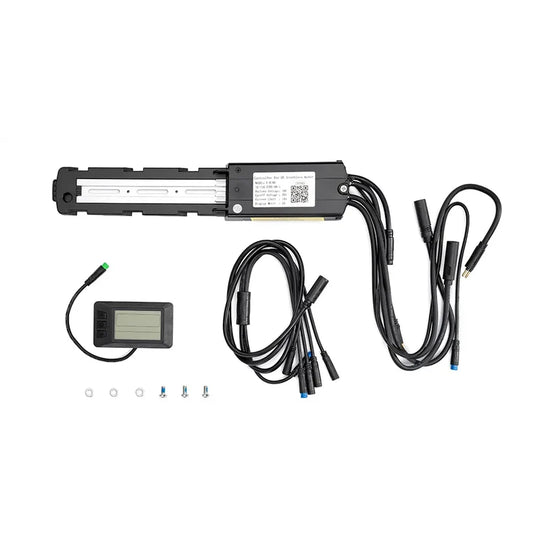 Alt text: Macfox X1S eBike 3-piece control system bundle, including display, controller, and wiring harness, arranged on a white background.