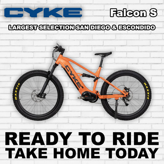 Electric bike Cyke Falcon S in Flame Orange color, side view, against a white background.