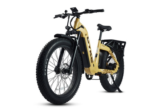 Yellow eBike Cyke Lynx bicycle with a sleek frame, black tires, and modern design, shown from a side angle.