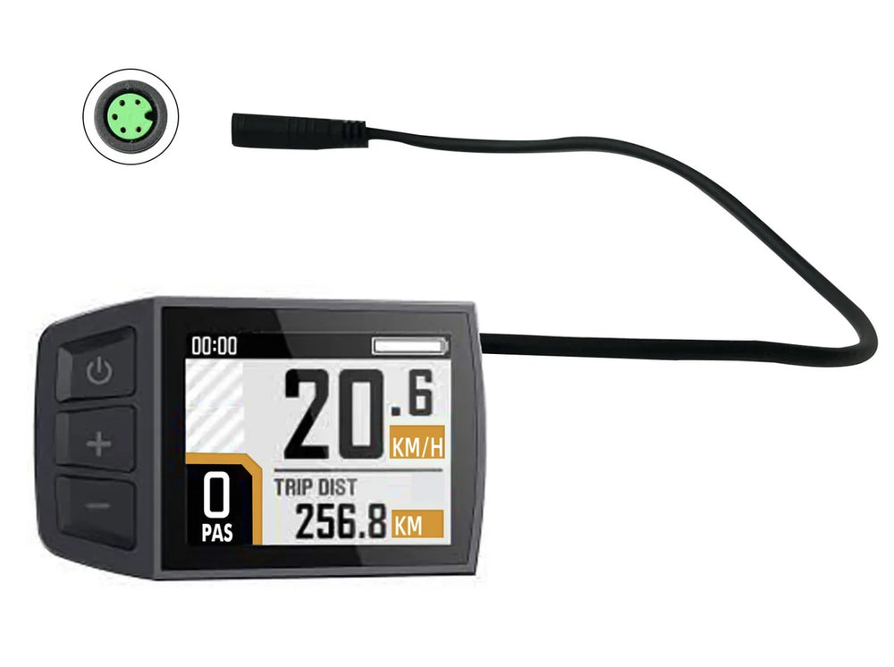 BC182 eBike display mounted on handlebars, showing digital screen interface, compatible with BAFANG and EUNORAU ENA kits