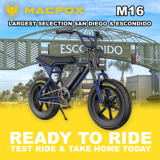Navy blue Macfox M16 Mini X7 eBike, ready to ride, side view, product image with model number 810206242001