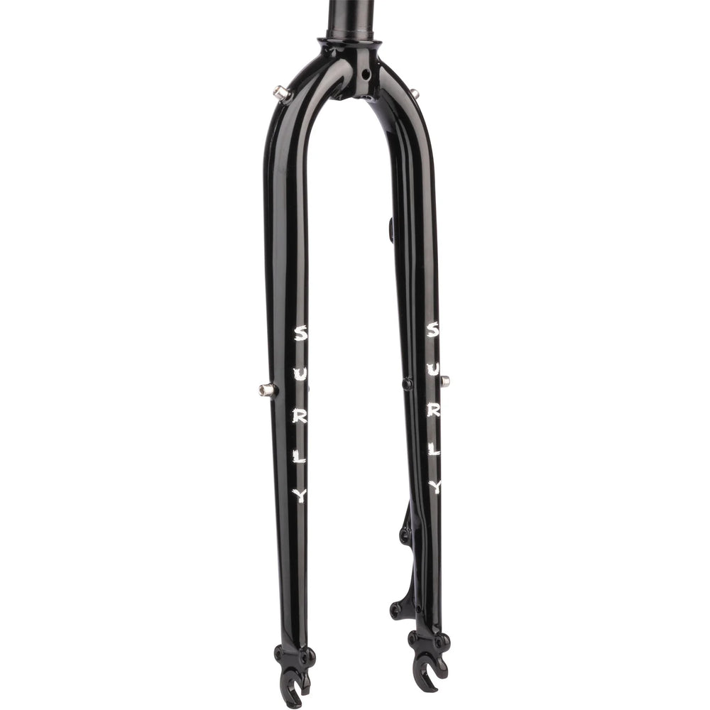 Surly Preamble Fork 700c for eBike, black steel bicycle fork, front view on white background