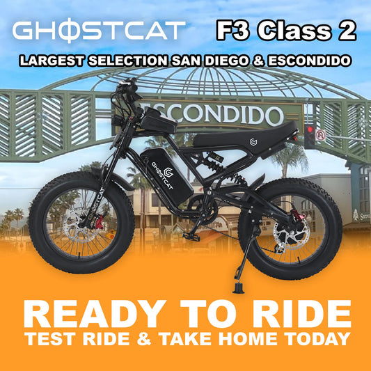 Black eBike Ghostcat F3 Class 2, side view, R2R Blackout edition, against a plain background