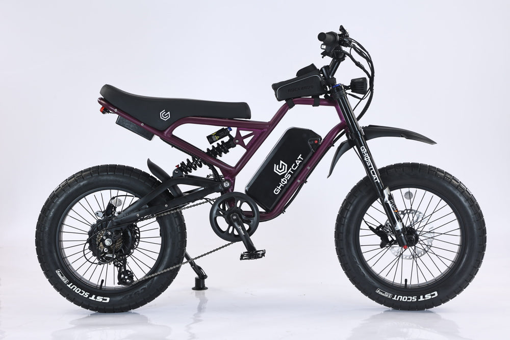 Dark purple eBike Ghostcat F3X.2 side view on white background