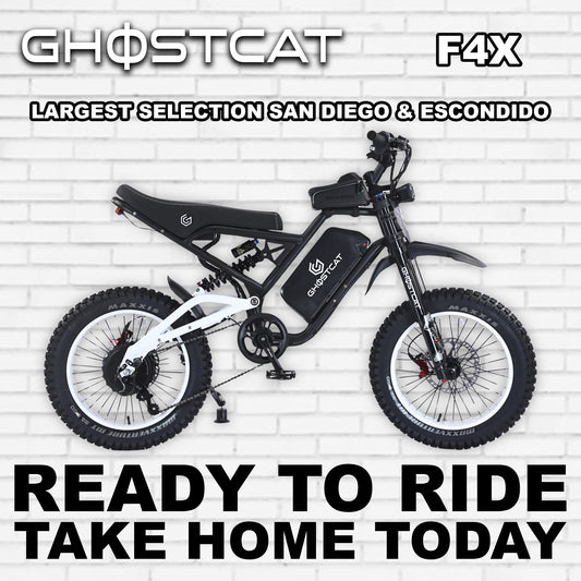 White eBike Ghostcat F4X, side view, displayed against a plain background