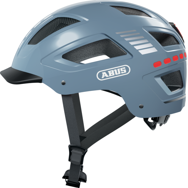 Abus Hyban 2.0 LED eBike helmet in large size, blue color, displayed in-store