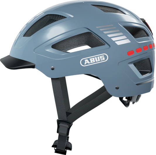 Abus Hyban 2.0 LED eBike helmet in large size, blue color, displayed in-store