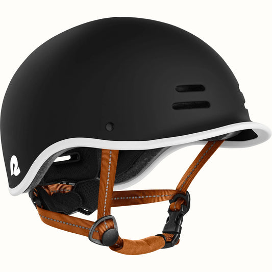 Matte black Retrospec Remi eBike helmet, side view, with adjustable straps and ventilation holes