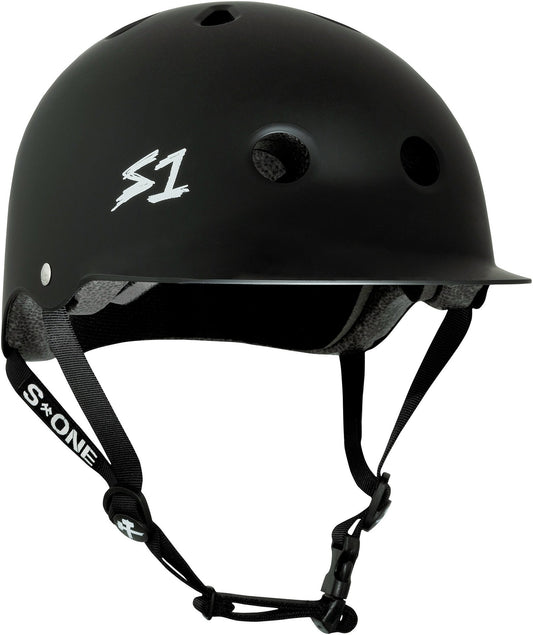 Black S1 Lifer Brim eBike helmet in X-Large size, side view, with matte black finish