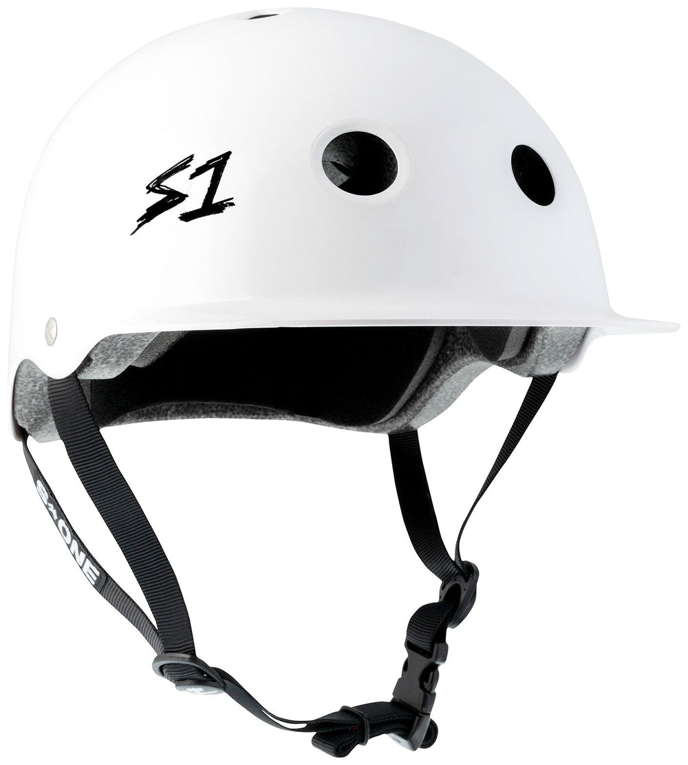 White S1 Lifer Brim eBike helmet in medium size, side view on a plain background