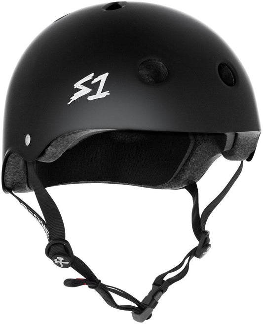 Matte black S1 Mega Lifer eBike helmet, side view, accessory product image