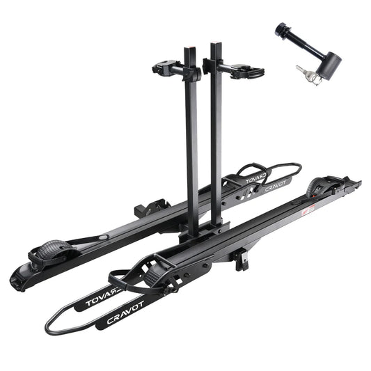 Product image of the Cravot CyberRack R2 eBike hitch rack with integrated ramp accessory, shown mounted on a vehicle.