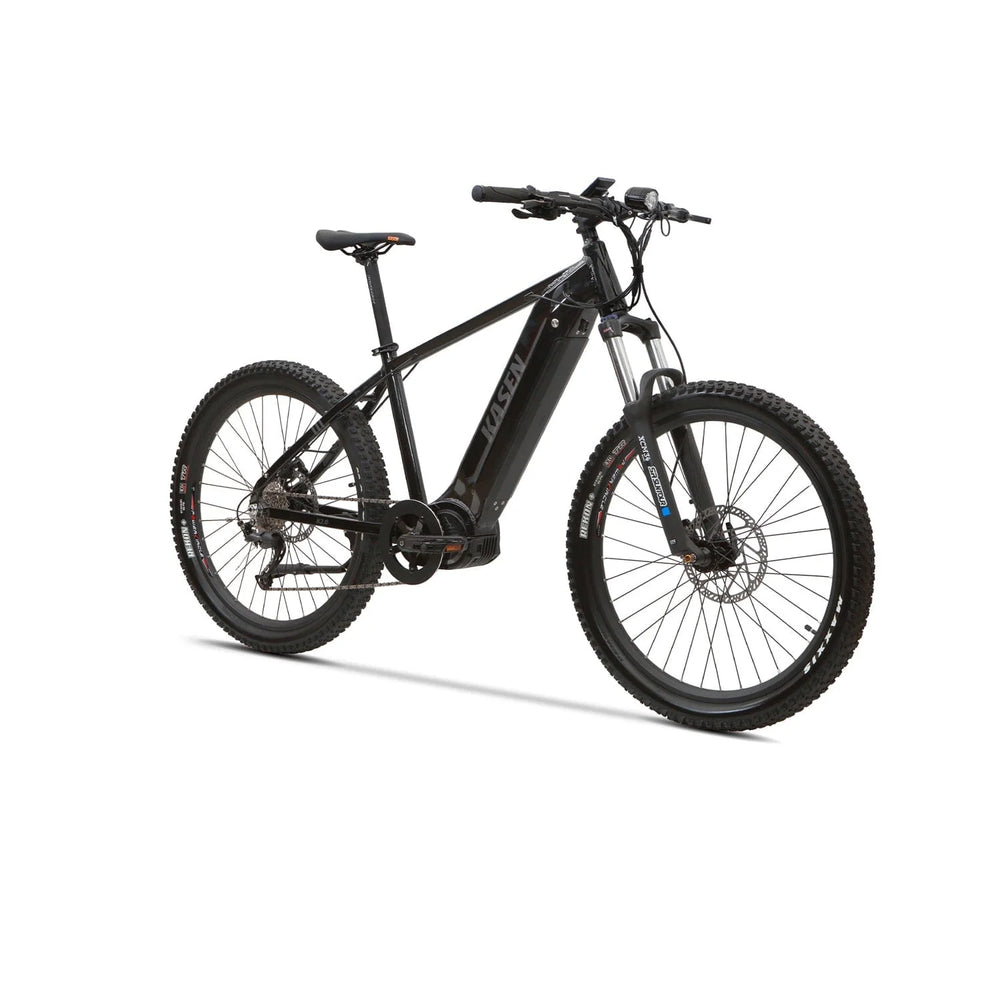 Black Kasen K2.0 Step Over eBike, side view, against a white background