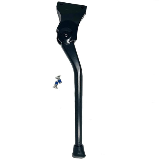Black metal kickstand attached to a Super73 S:R Series eBike, shown in a side view against a white background.