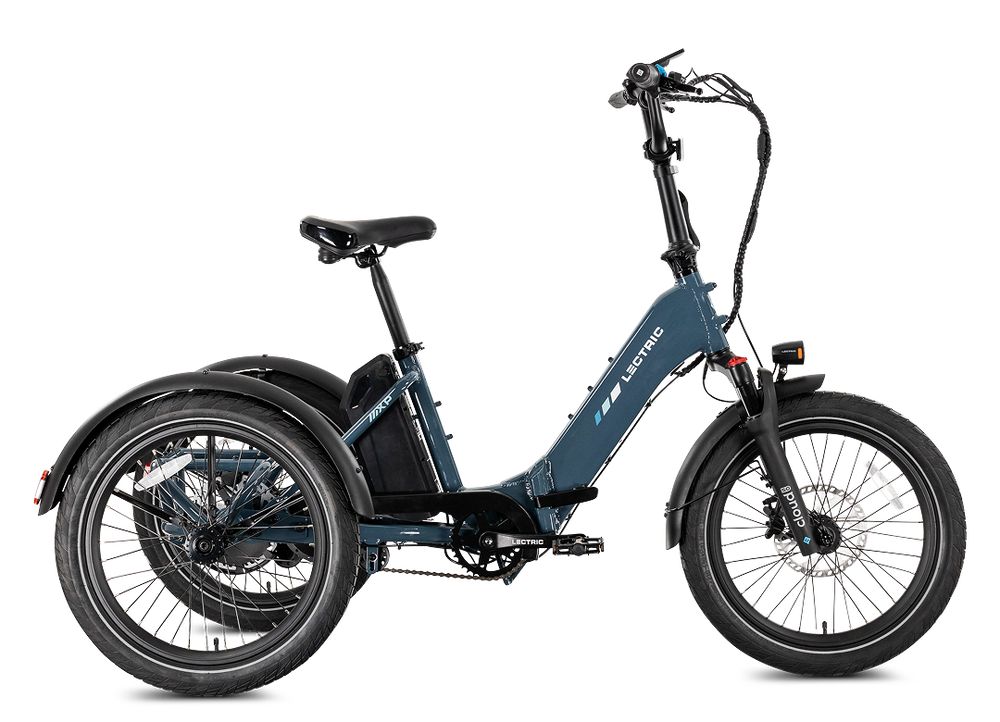 Lectric XP Trike2 electric tricycle in Dusk Blue, right side view