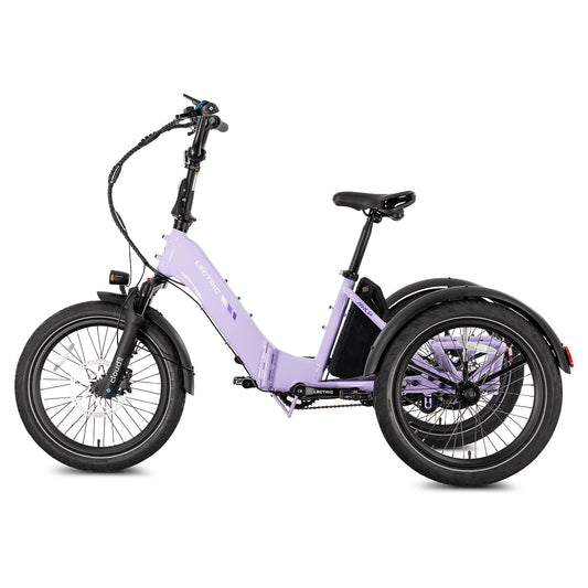 Lectric XP Trike2 electric tricycle in Lavender Haze, left side view