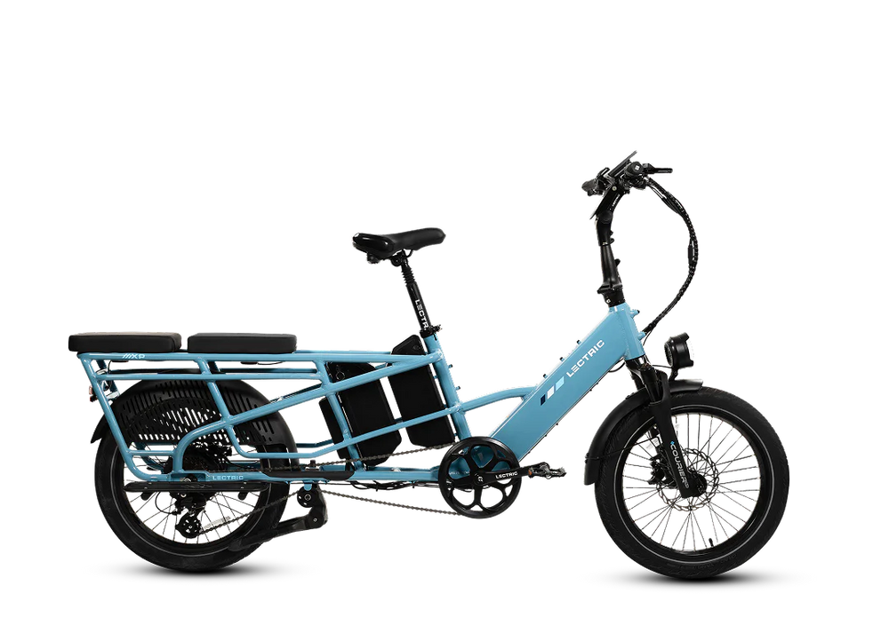 Lectric XPedition 2 eBike in Raindrop Blue, side view, displayed against a white background