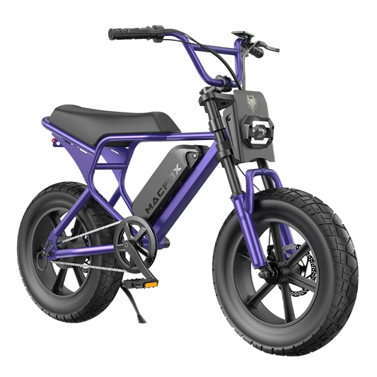 Purple Macfox M16 eBike side view, displayed against a white background.