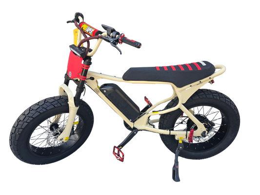 Macfox X7 custom eBike in Baja Red, side view, displayed against a plain background