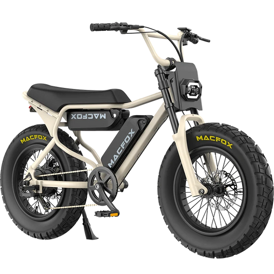 Desert beige Macfox X7 eBike with dual battery, X7 trim, displayed against a neutral background.