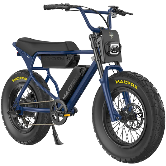 Navy blue Macfox X7/X7L eBike with dual battery, side view, product image