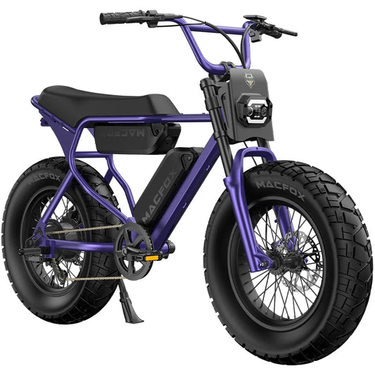 Macfox X7L eBike in Dual Nebula Purple color, side view, showcasing sleek frame and large tires