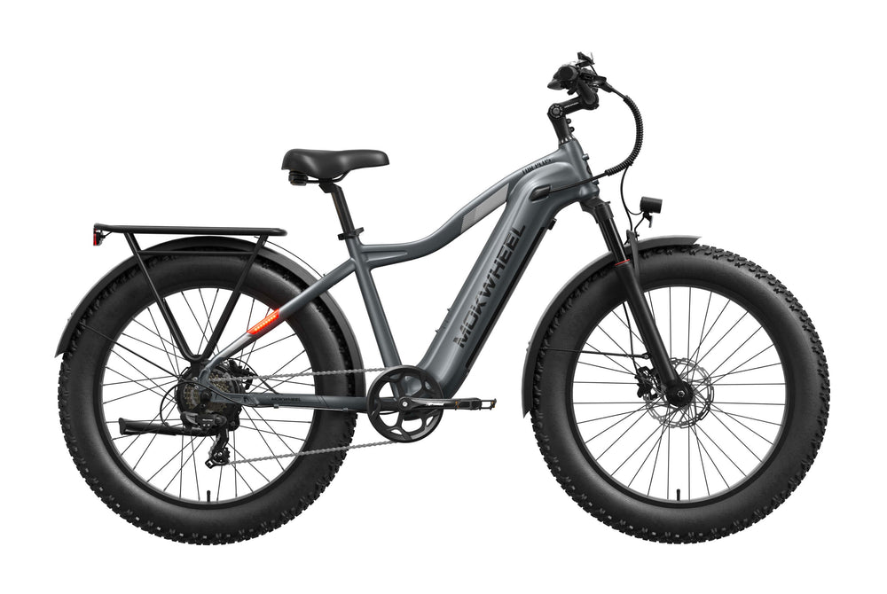 Gray Mokwheel Tor Plus eBike side view, showcasing frame design, wheels, and battery placement.