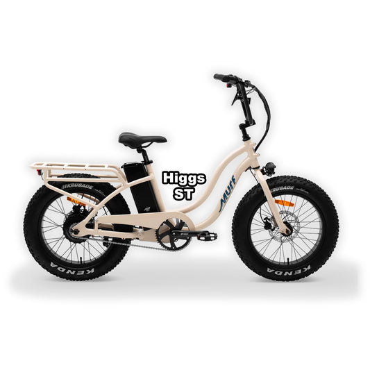 eBike Murf Higgs Step-Thru in Bone color packaged inside a shipping box