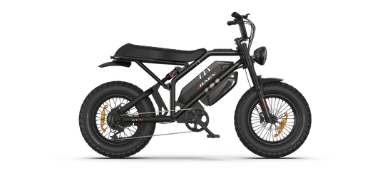 Metallic black Raev Bullet GTX eBike displayed in its original box, showcasing the bike's sleek design and packaging.